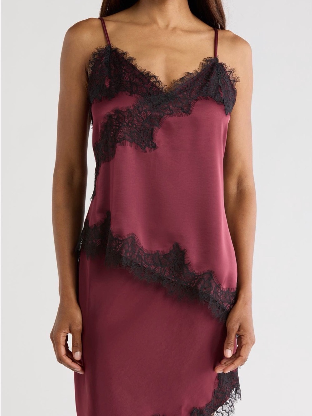 Leith Wine Satin Lace-Trim Cami Top